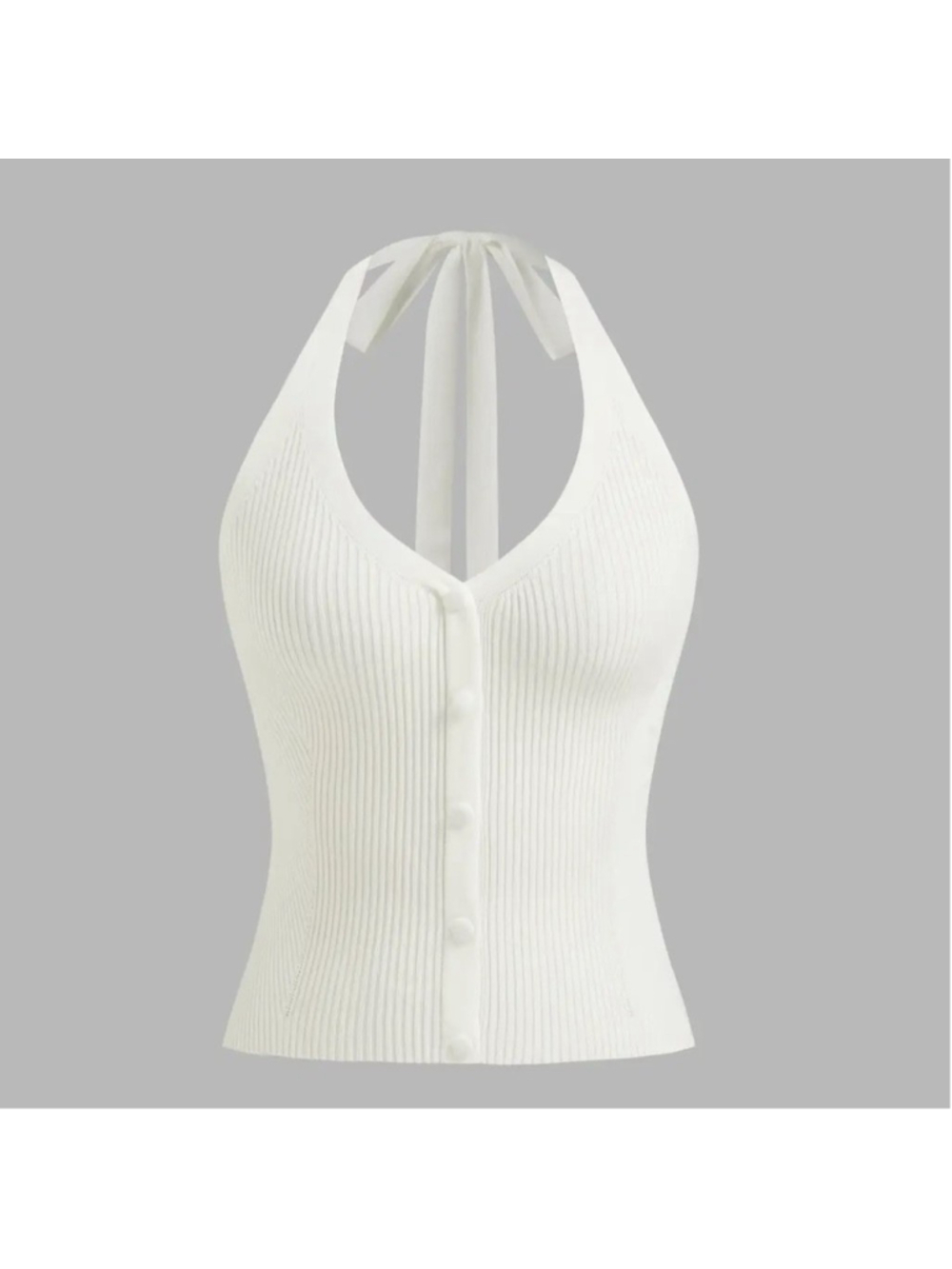 Cider KNIT HALTER NECKLINE RIB BUTTON CROP TOP L 8-14